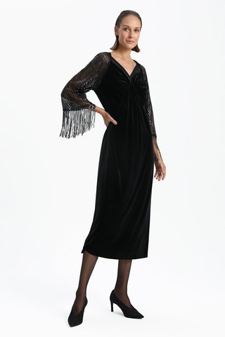 Vestido direito bi-matéria - Preto