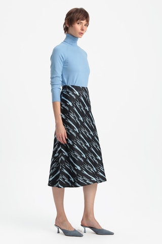 Saia midi cintura subida - Preto e azul