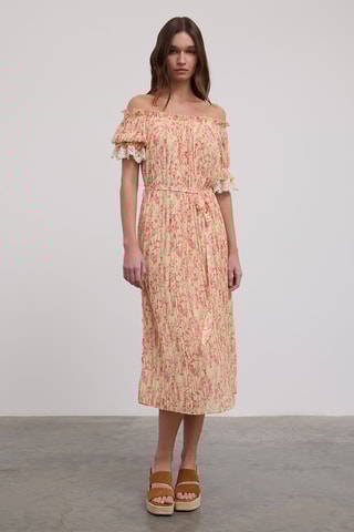 Vestido plissado - Amarelo e rosa