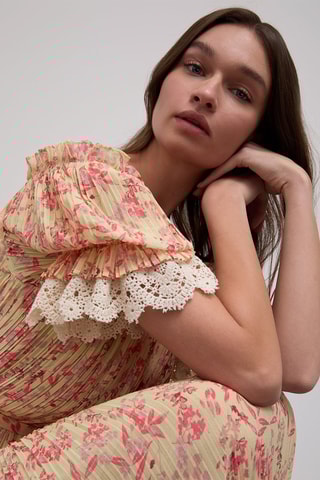 Vestido plissado - Amarelo e rosa