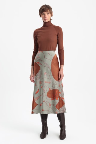 Saia midi cintura subida - Vermelho e cinzento