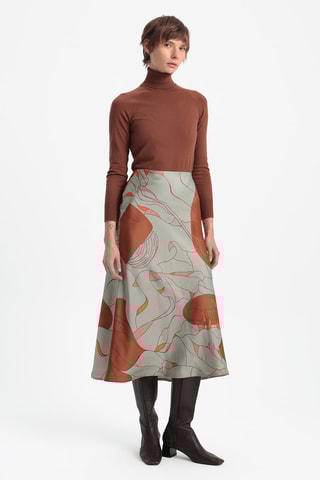 Saia midi cintura subida - Vermelho e cinzento