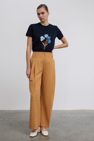 Calças wide legs cintura alta - Amarelo