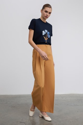 Calças wide legs cintura alta - Amarelo