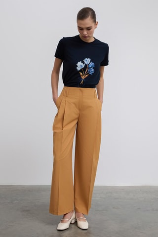 Calças wide legs cintura alta - Amarelo