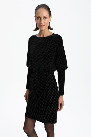 Vestido direito em veludo - Preto e branco