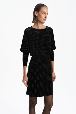 Vestido direito em veludo - Preto e branco