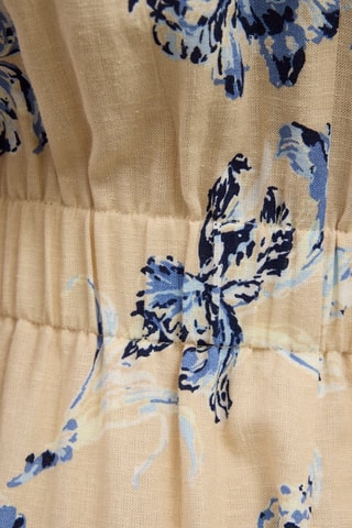 Vestido midi em linho - Bege e azul