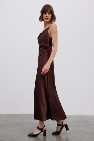 Vestido midi sem mangas - Castanho