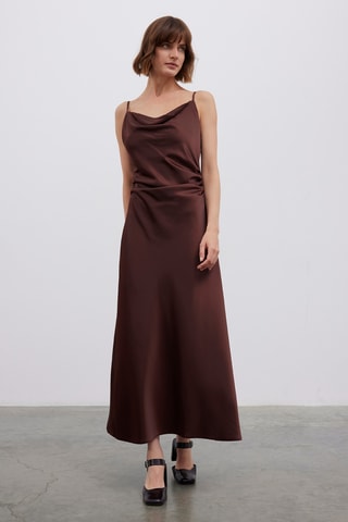 Vestido midi sem mangas - Castanho