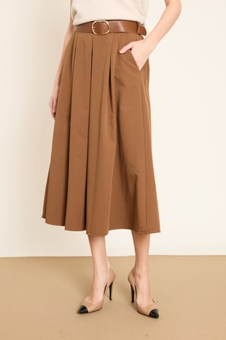 Saia midi plissada cintura subida - Castanho