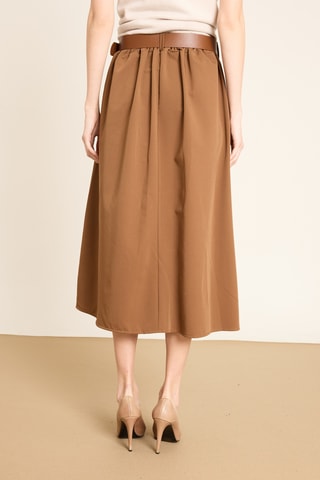 Saia midi plissada cintura subida - Castanho