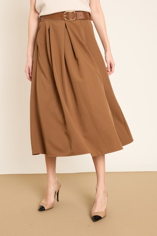 Saia midi plissada cintura subida - Castanho