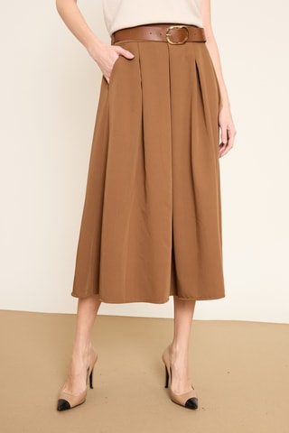 Saia midi plissada cintura subida - Castanho