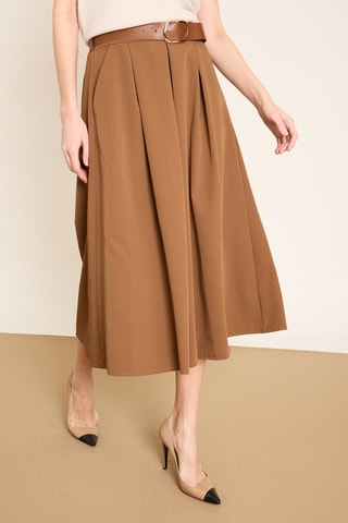 Saia midi plissada cintura subida - Castanho