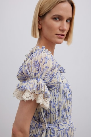 Vestido plissado - Branco e azul