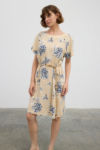 Vestido estilo patinadora em linho - Bege