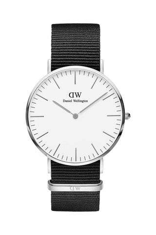 Polyester Quartz Horloge Classic Cornwall - 40 cm - Zwart en Zilverkleurig