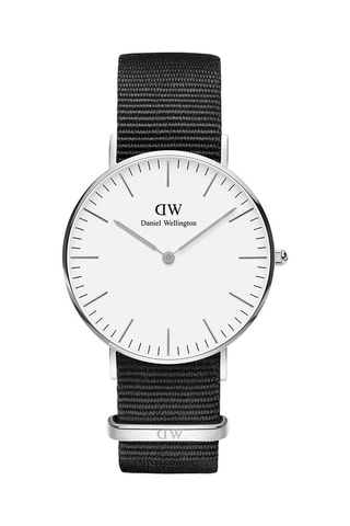 Polyester Quartz Horloge Classic Cornwall - 36 cm - Zwart en Zilverkleurig