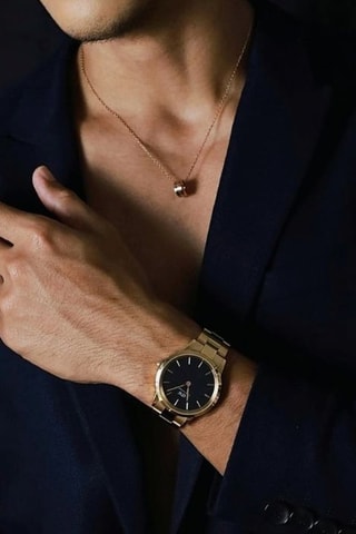 Leren en Doublé Geelgoud Quartz Horloge Iconic Link - 28 mm