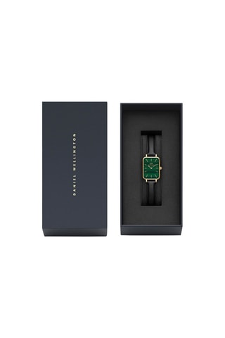 Leren Quartz Horloge Quadro - 20 x 26 mm - Zwart en goudkleurig