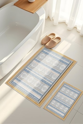 2 alfombras de baño - Azul ­- 50 x 60/60 x 100 cm