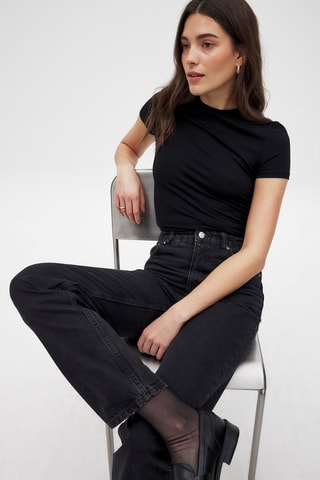 Jean droit taille haute - Gris foncé 