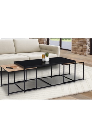 3 mesas de centro Liverpool - Negro y natural - 113 x  60 x 45 / 53 x 53 x 40 cm