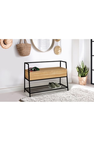 Banqueta con arcón 2 en 1 Timéo - Imitación madera y negro