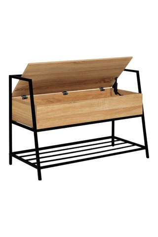 Banqueta con arcón 2 en 1 Timéo - Imitación madera y negro