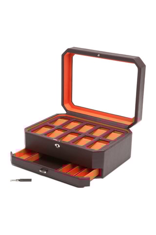 Estuche de piel para 10 relojes Windsor - Marrón oscuro y naranja