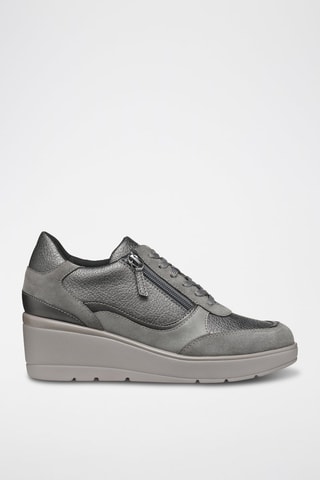 Baskets compensées en cuir de veau nubuck Ilde - Gris