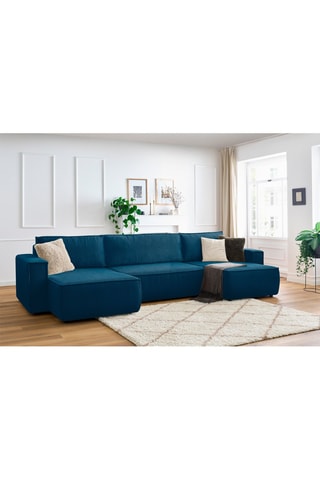 Canapé panoramique convertible Nihad - 
Bleu - Couchage 328 x 139 cm