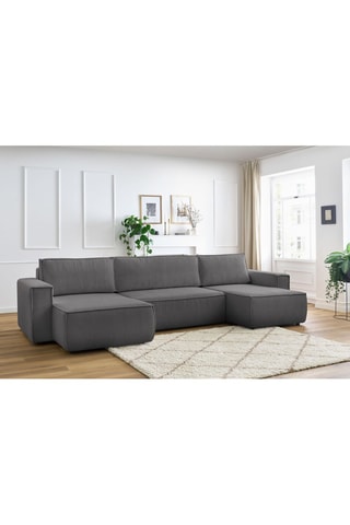 Canapé d'angle panoramique convertible Nihad - Gris foncé - Couchage 328 x 139 cm