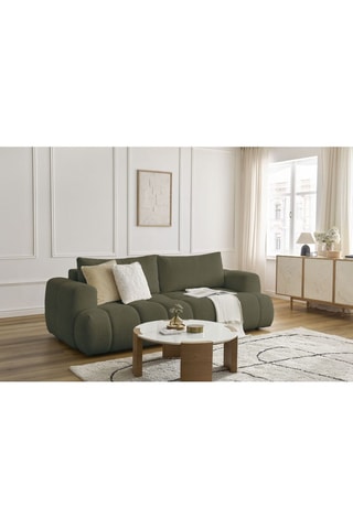 Canapé droit convertible Fuji - Vert - 3 places - Tissu bouclette - Couchage 154 x 192 cm