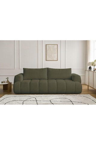 Canapé droit convertible Fuji - Vert - 3 places - Tissu bouclette - Couchage 154 x 192 cm