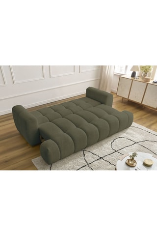 Canapé droit convertible Fuji - Vert - 3 places - Tissu bouclette - Couchage 154 x 192 cm
