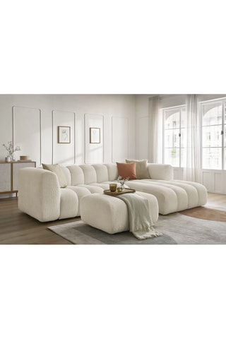 Canapé d’angle droit et pouf Talia - Beige - 4 places - En tissu bouclette