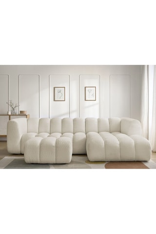 Canapé d’angle droit et pouf Talia - Beige - 4 places - En tissu bouclette