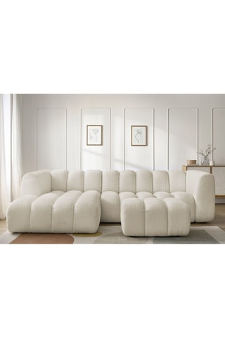 Canapé d’angle gauche et pouf Talia - Beige - 4 places - En tissu bouclette