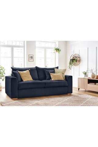Canapé convertible Augustin - Bleu foncé -  3 places - En tissu velours côtelé