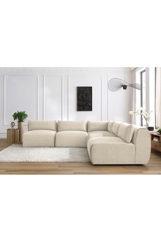 Canapé d'angle modulable Jeanne - Beige - 5 places - En tissu velours