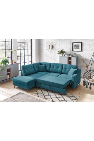 Canapé d'angle gauche convertible Sweden - Bleu canard - Couchage 130 x 200 cm