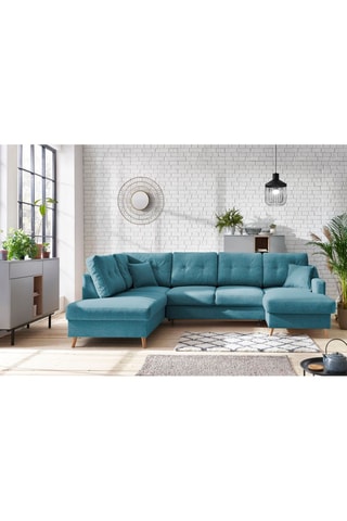 Canapé d'angle panoramique droit convertible Sweden - Turquoise - Couchage 130 x 260 cm