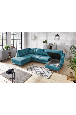 Canapé d'angle panoramique droit convertible Sweden - Turquoise - Couchage 130 x 260 cm