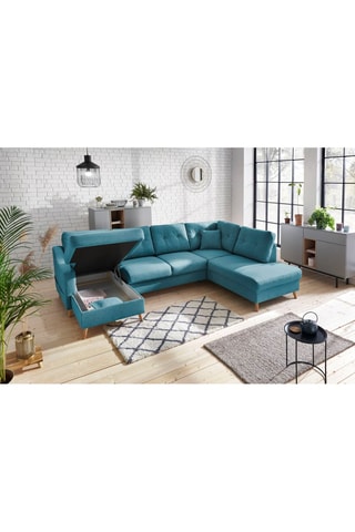 Canapé d'angle panoramique gauche convertible Sweden - Turquoise - Couchage 130 x 260 cm