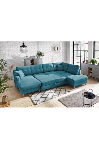 Canapé d'angle panoramique gauche convertible Sweden - Turquoise - Couchage 130 x 260 cm
