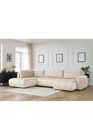Canapé d'angle droit panoramique convertible Arsene - Beige - Couchage 135 x 325 cm
