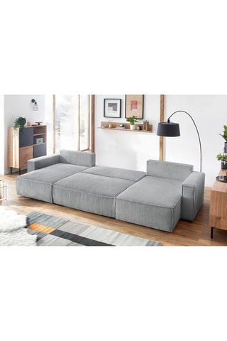Canapé d'angle panoramique convertible Nihad - Gris clair - Couchage 328 x 139 cm