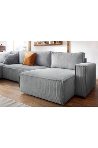 Canapé d'angle panoramique convertible Nihad - Gris clair - Couchage 328 x 139 cm